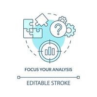 focus uw analyse turkoois concept icoon. Kiezen probleem. structuur van geval studie abstract idee dun lijn illustratie. geïsoleerd schets tekening. bewerkbare beroerte vector