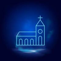 kerk symbool neon icoon. blauw rook effect blauw achtergrond vector