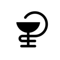 kom van hygieia zwart glyph ui icoon. farmaceutisch symbool. farmacologie embleem. gebruiker koppel ontwerp. silhouet symbool Aan wit ruimte. solide pictogram voor web, mobiel. geïsoleerd vector illustratie