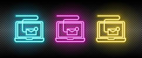 digitaal, e-mail, afzet neon icoon set. media afzet vector illustratie neon blauw, geel, rood icoon reeks