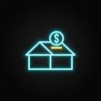 echt landgoed vector huis, geld, bank. illustratie neon blauw, geel, rood icoon reeks