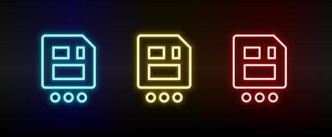 net zo, diskette, opslaan neon icoon set. reeks van rood, blauw, geel neon vector icoon Aan donker transparant achtergrond