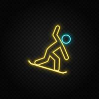 snowboarden. blauw en geel neon vector icoon. transparant achtergrond.
