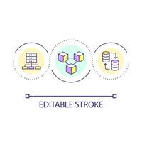 blockchain technologie ontwikkeling lus concept icoon. groot gegevens verwerken verbetering abstract idee dun lijn illustratie. geïsoleerd schets tekening. bewerkbare beroerte vector