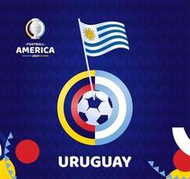 Uruguay golfvlag op paal en voetbal. Zuid-Amerika voetbal 2021 Argentinië Colombia vectorillustratie. toernooi patroon abckground vector