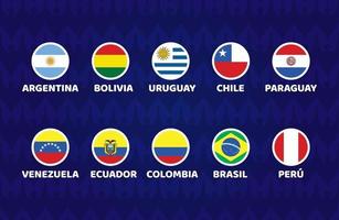 Zuid-Amerika voetbal 2021 Argentinië Colombia vectorillustratie. set van cicle vlag voetbaltoernooi in Zuid-Amerika vector