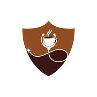 gezond koffie vector logo ontwerp. artsen stethoscoop met koffie kop logo ontwerp.