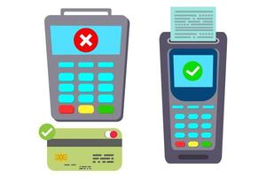 betaling terminal pos met Geldautomaat debiteren credit kaart en afdrukken ontvangst. elektronisch transactie machine zonder contant geld technologie. contactloos betaling transactie door nfc technologie. betalen betaling veiligheid zeker. vector