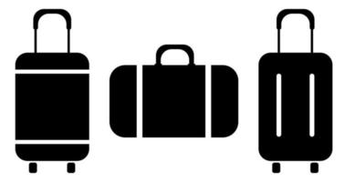 reizen zak icoon. bagage koffer zak icoon. rugzak icoon cabine bagage. zwart aktentas trolley zak met een handvat. zomer vakantie tijd toerisme. reizen bagage symbool set. vector