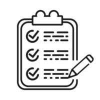 checklist papier met pen. klembord checklist checkbox het formulier met potlood. controleren lijst icoon. naar Doen lijst, vragenlijst enquête controlelijst. controle lijst kladblok compleet taken. vinkjes Te doen plan taken. vector