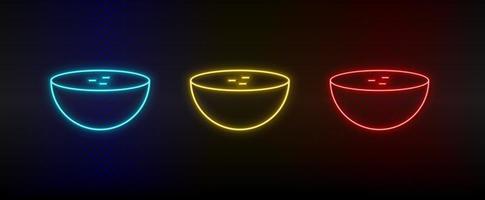 neon icoon reeks heet soep. reeks van rood, blauw, geel neon vector icoon Aan donker achtergrond