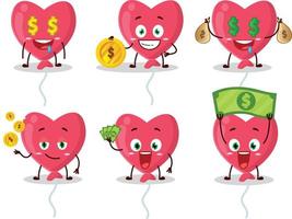 rood liefde ballon tekenfilm karakter met schattig emoticon brengen geld vector