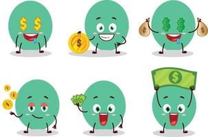 groen ballon tekenfilm karakter met schattig emoticon brengen geld vector