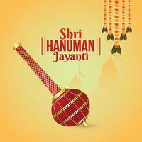 creatieve illustratie van hanuman jayanti, viert achtergrond met heer hanuman wapen vector