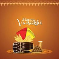 kleurrijke vliegers en dhol voor gelukkige vaisakhi sikh-festivalachtergrond vector