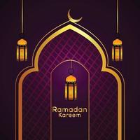 ramadan kareem islamitisch ontwerp met gouden lantaarn en achtergrond vector