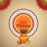 realistische gudi padwa en abstracte achtergrond met kalash vector