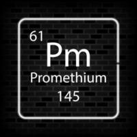 promethium neon symbool. chemisch element van de periodiek tafel. vector illustratie.