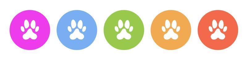 multi gekleurde vlak pictogrammen Aan ronde achtergronden. hond poot afdrukken veelkleurig cirkel vector icoon Aan wit achtergrond