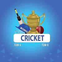 cricket kampioenschap achtergrond met helm en gouden trofee vector