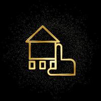 krijt, hand, huis goud icoon. vector illustratie van gouden deeltje achtergrond. echt landgoed concept vector illustratie .