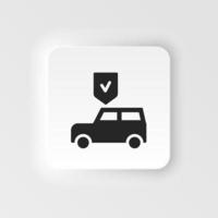 auto verzekering, auto, bescherming, schild icoon - vector. verzekering neumorf stijl vector icoon. Aan wit achtergrond