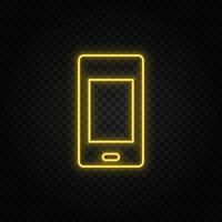 geel neon icoon mobiel. donker achtergrond vector