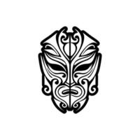 vector schetsen van een polynesisch god masker in zwart en wit voor een tatoeëren.