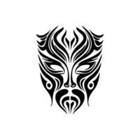 vector tatoeëren schetsen van een polynesisch god masker in zwart en wit.