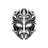 vector tatoeëren van een polynesisch god masker in zwart en wit.