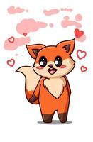 een schattige en gelukkige vos met kleine harten cartoon afbeelding vector