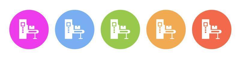 multi gekleurde icoon massa productie transportband. knop banier ronde insigne koppel voor toepassing illustratie Aan wit achtergrond vector