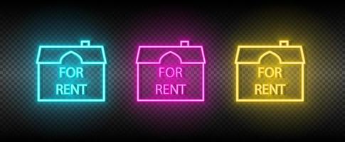 echt landgoed vector voor huur, huis, huis. illustratie neon blauw, geel, rood icoon reeks