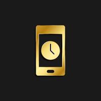 telefoon, klok, tijd goud icoon. vector illustratie van gouden stijl icoon Aan donker achtergrond