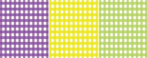 kleurrijk plaid achtergrond set, naadloos vector patroon set, Rechtdoor lijn, Purper, geel, groen
