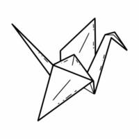 kraan gemaakt van papier. Japans origami kunst. hand- getrokken illustratie. tekening stijl tekening. zwart en wit icoon. vector