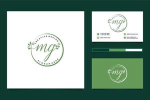 eerste mg vrouwelijk logo collecties en bedrijf kaart sjabloon premie vector