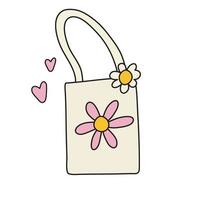 schattig retro klant met bloemen. katoen tas, milieuvriendelijk consumptie. vector