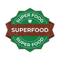 superfood insigne, super voedsel zegel, superfood sticker, teken, label, label, symbool, embleem, logo, icoon, wijnoogst stijl met grunge effect vector