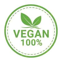 100 procent veganistisch label, insigne, zegel, banier, lint, label, embleem ontwerp vector illustratie met grunge structuur