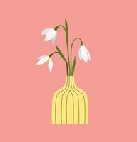 boeket van sneeuwklokjes in retro vaas. vroeg voorjaar bloemen. bloesem natuur wilde bloemen. vector illustratie