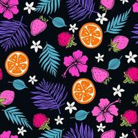 naadloos gemakkelijk oranje, bessen en gemakkelijk bloemen en bladeren. helder zomer illustratie geïsoleerd Aan wit achtergrond vector