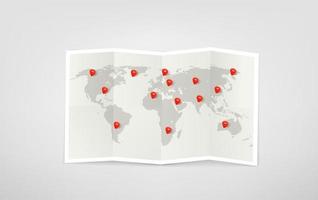 reisillustratie met rode zak, papieren kaart, vliegtuigmodel, kaartjes, camera. manier van de toerist vector