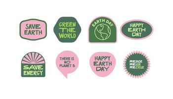 aarde dag stickers. milieu bewustzijn citaten. groen eco vriendelijk levensstijl. vector