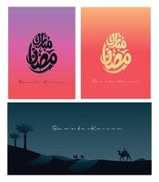 Ramadan kareem reeks van posters of uitnodigingen ontwerp met achtergrond. vector illustratie