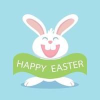 gelukkig Pasen kaart met konijn konijn Aan blauw achtergrond vector