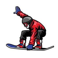 Mens rijden snowboard en aan het doen stunt vector