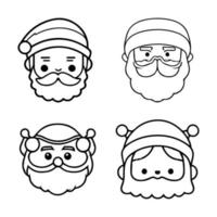 schattig kawaii de kerstman claus hoofd verzameling reeks hand- getrokken lijn kunst illustratie vector