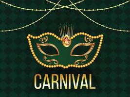 groene achtergrond van carnaval of mardigras met gouden masker vector