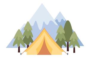 camping in bergen. tent in buitenshuis reizen concept. zomer reis. natuur toerisme. vector vlak illustratie